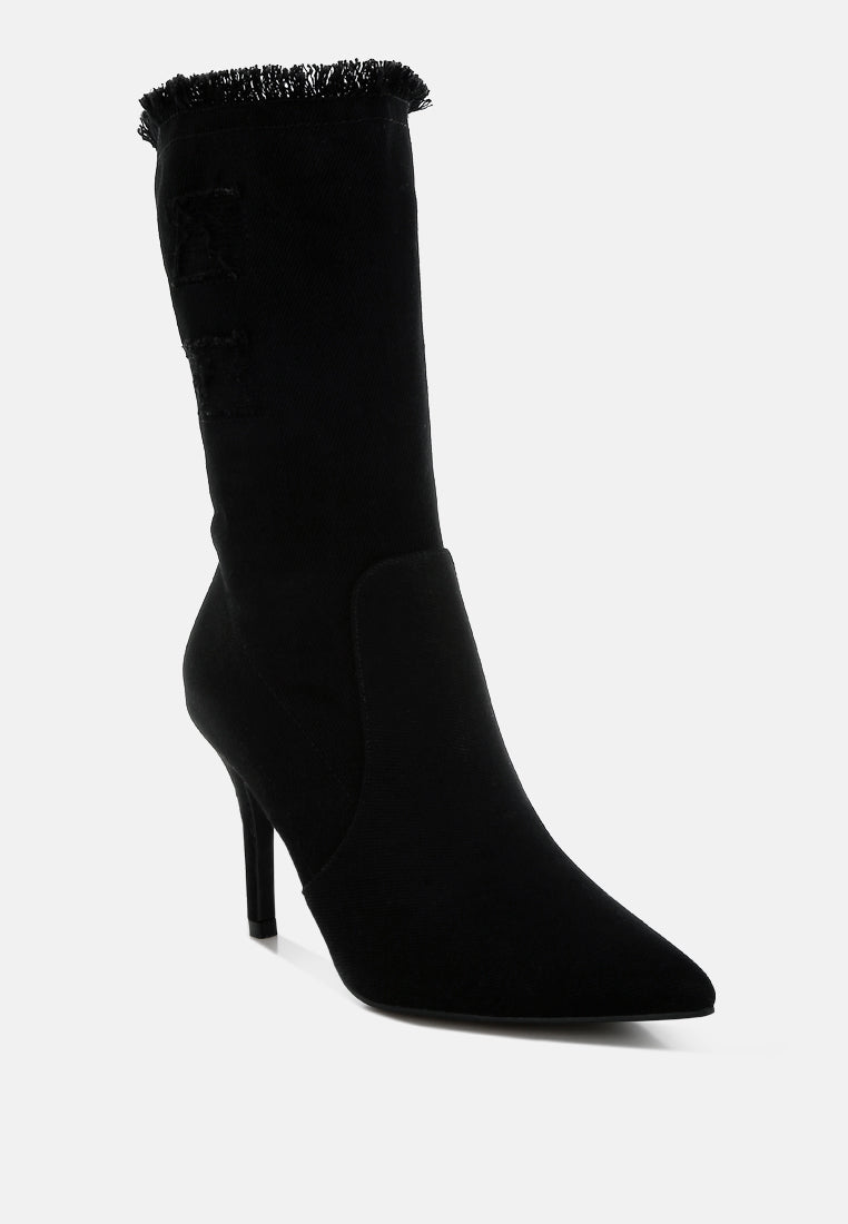 distressed denim mid-calf boots by ruw#color_black-denim