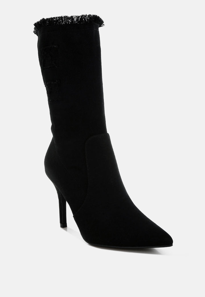 distressed denim mid-calf boots by ruw#color_black-denim