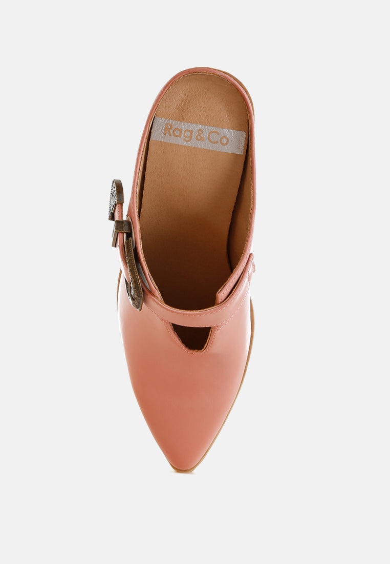 carved buckle statement mules by ruw#color_pink