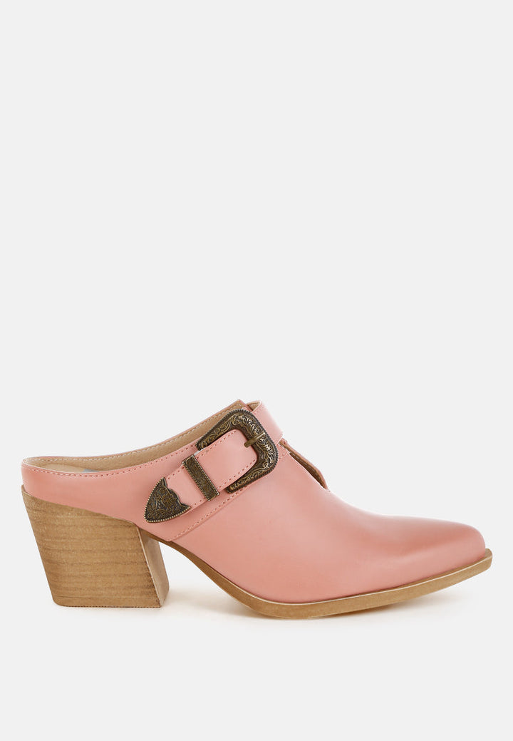 carved buckle statement mules by ruw#color_pink