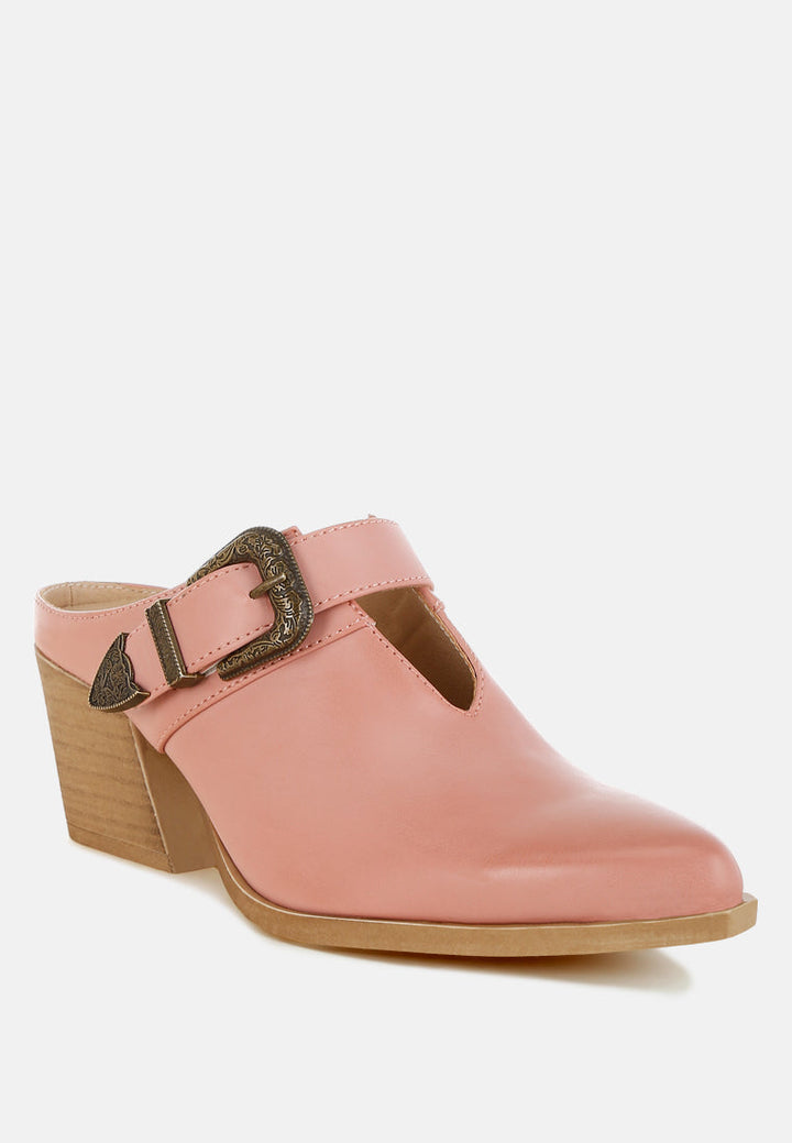 carved buckle statement mules by ruw#color_pink