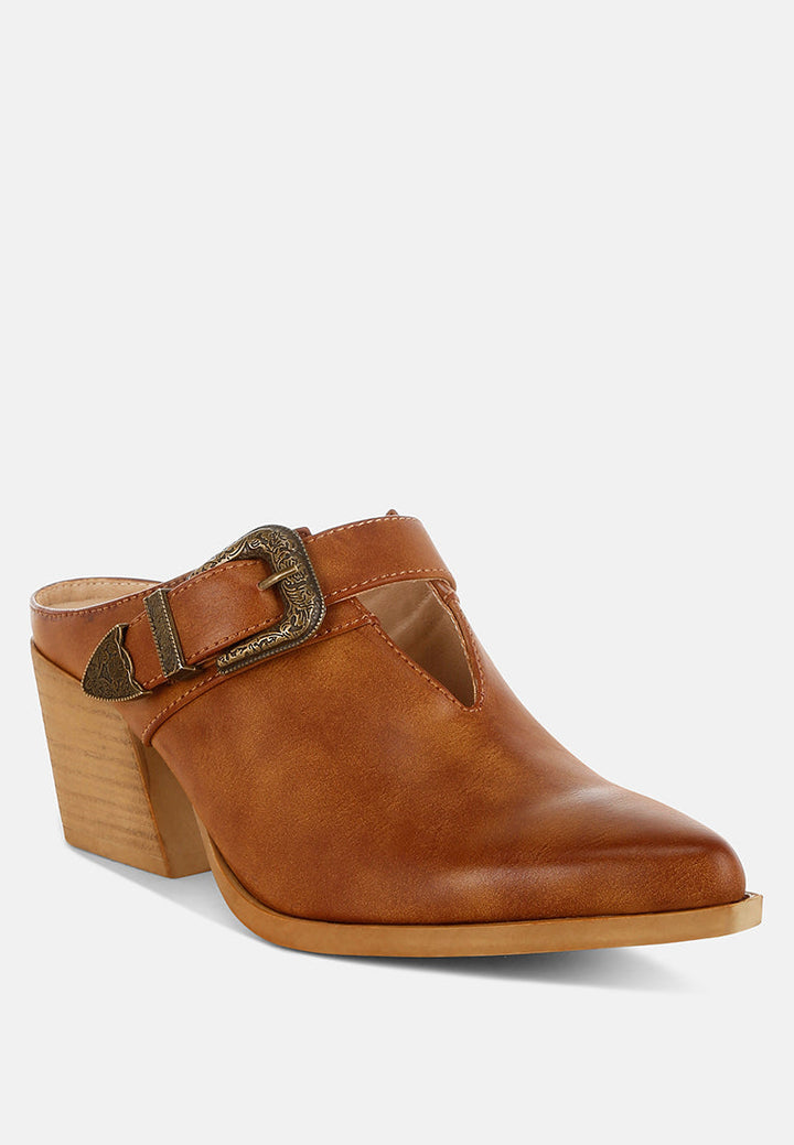 carved buckle statement mules by ruw#color_tan