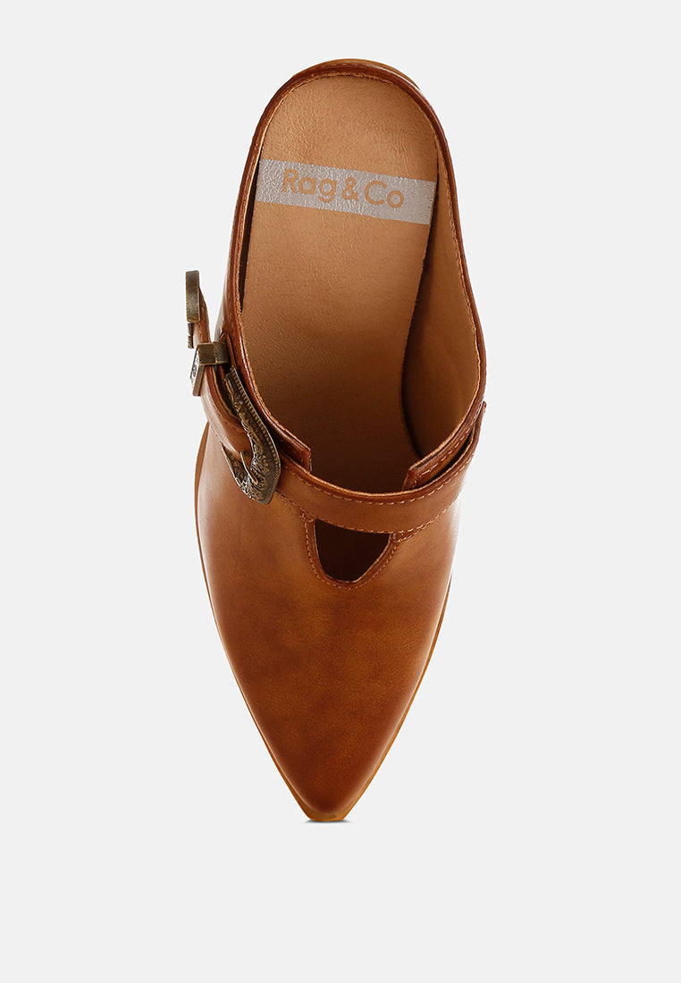 carved buckle statement mules by ruw#color_tan