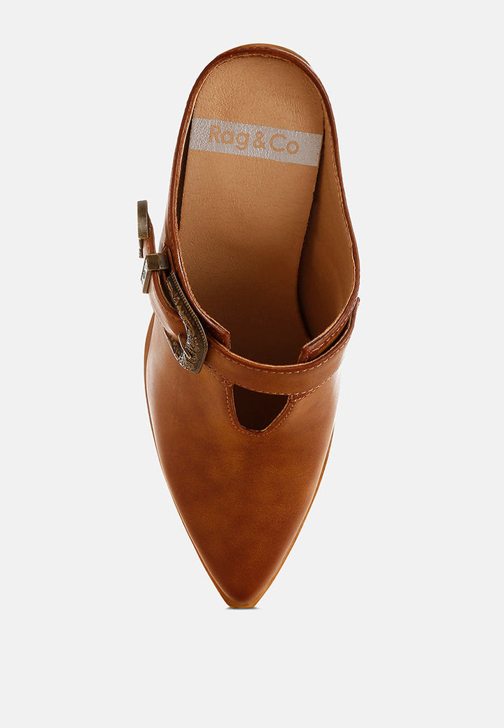 carved buckle statement mules by ruw#color_tan