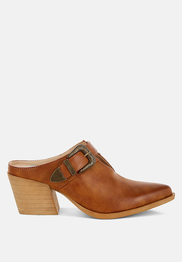 carved buckle statement mules by ruw#color_tan
