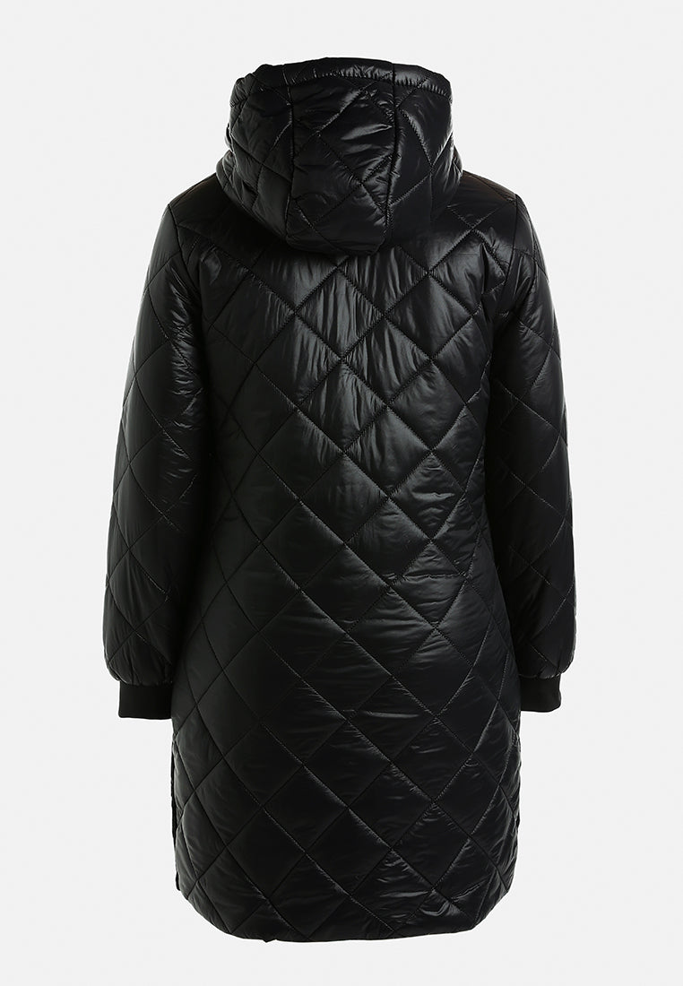 hooded longline quilted jacket by ruw#color_black