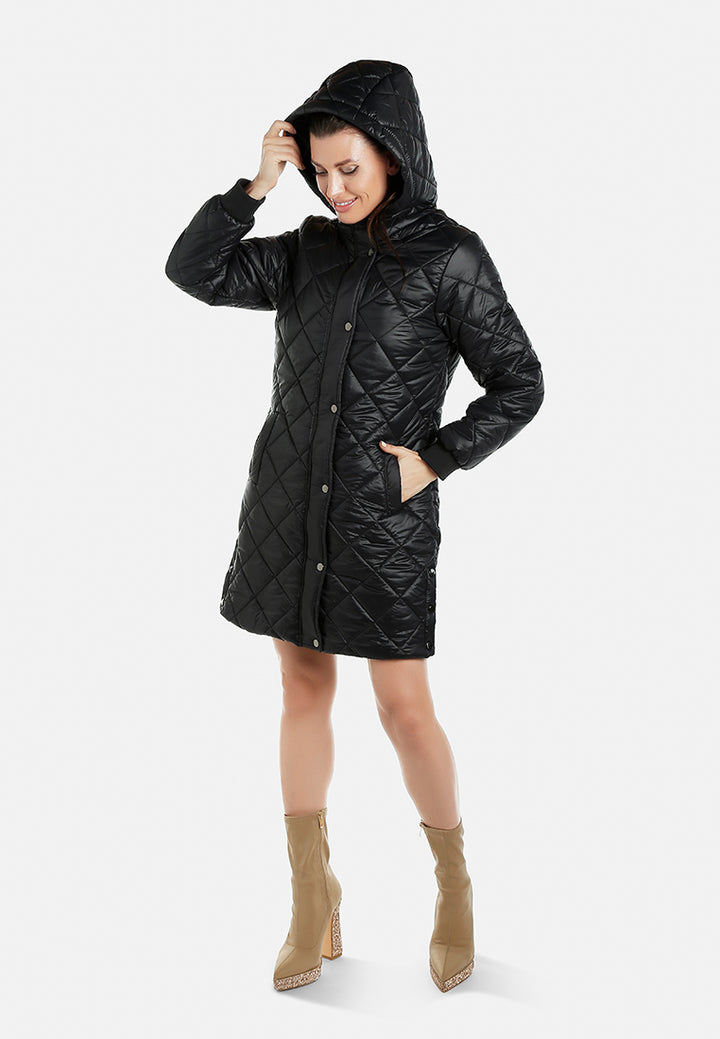 hooded longline quilted jacket by ruw#color_black