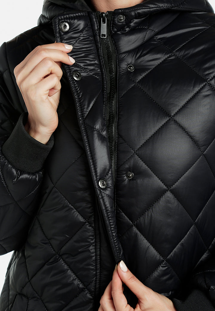hooded longline quilted jacket by ruw#color_black
