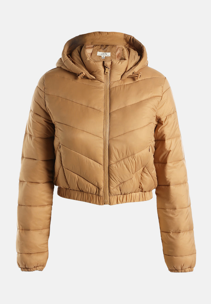 hooded puffer jacket#color_camel