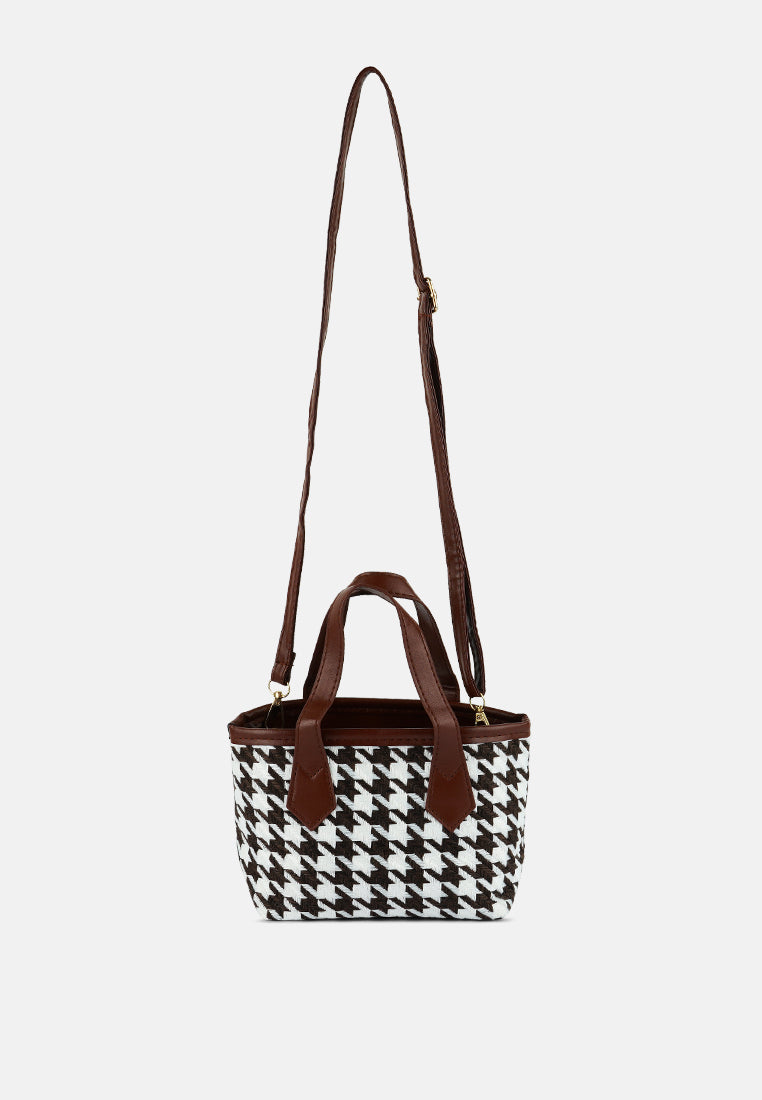 houndstooth pattern handbag#color_brown