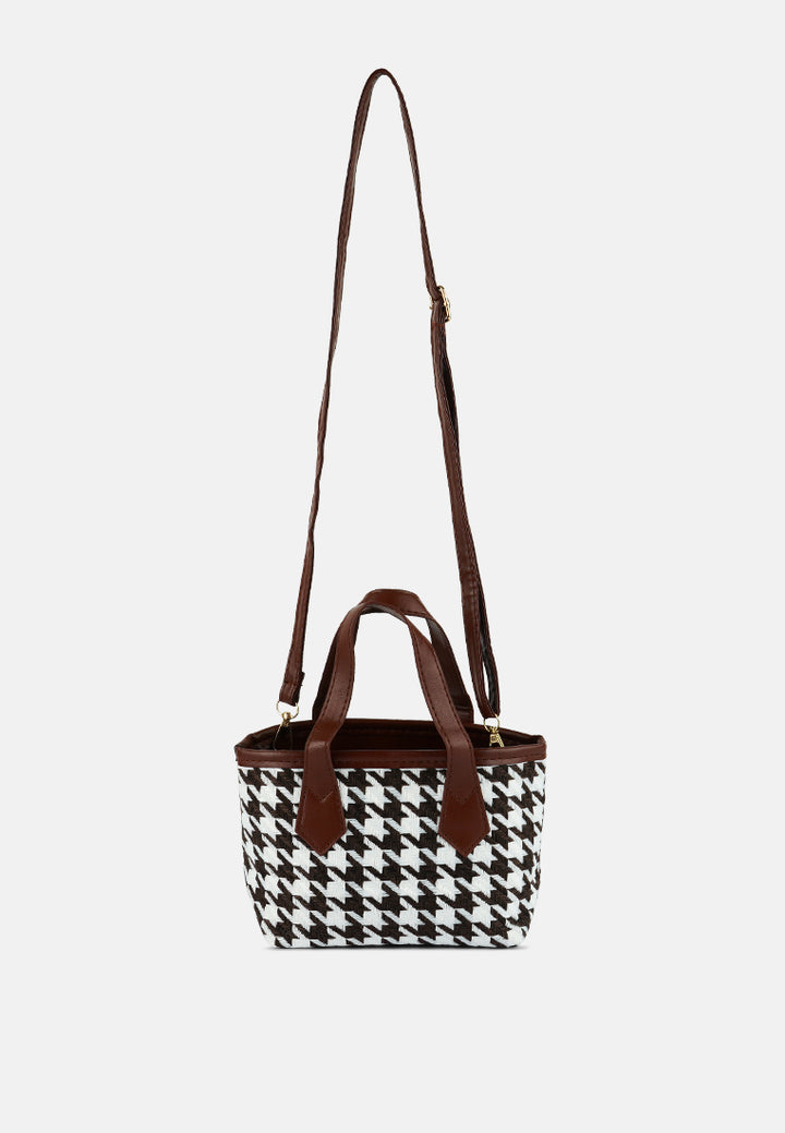 houndstooth pattern handbag#color_brown