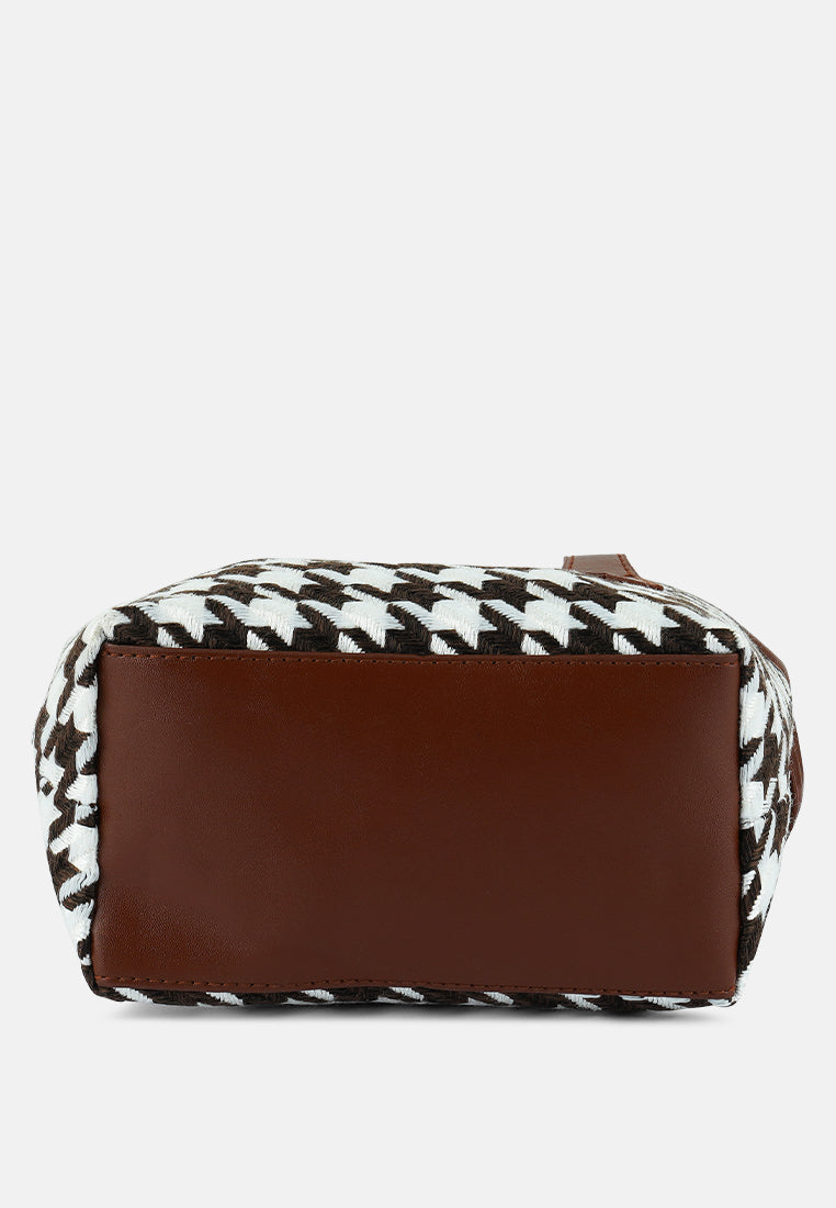 houndstooth pattern handbag#color_brown