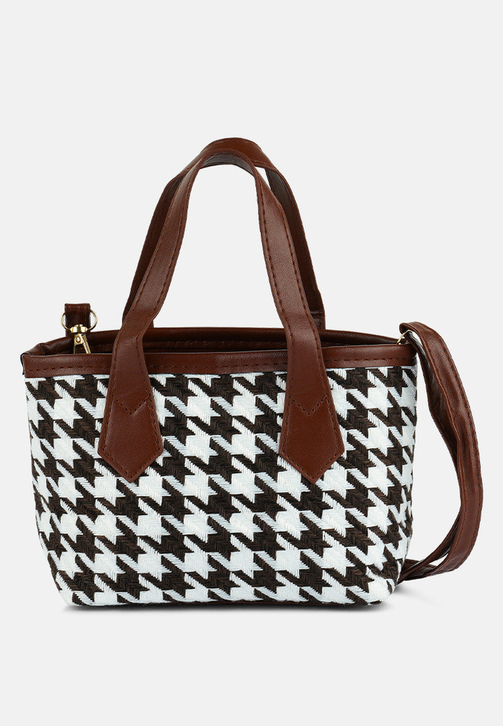 houndstooth pattern handbag#color_brown