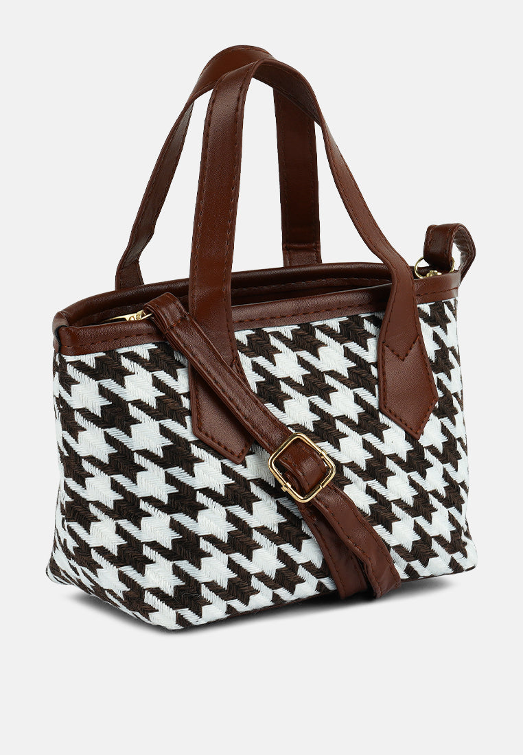 houndstooth pattern handbag#color_brown