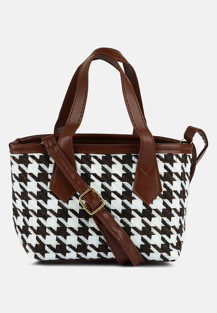 houndstooth pattern handbag#color_brown