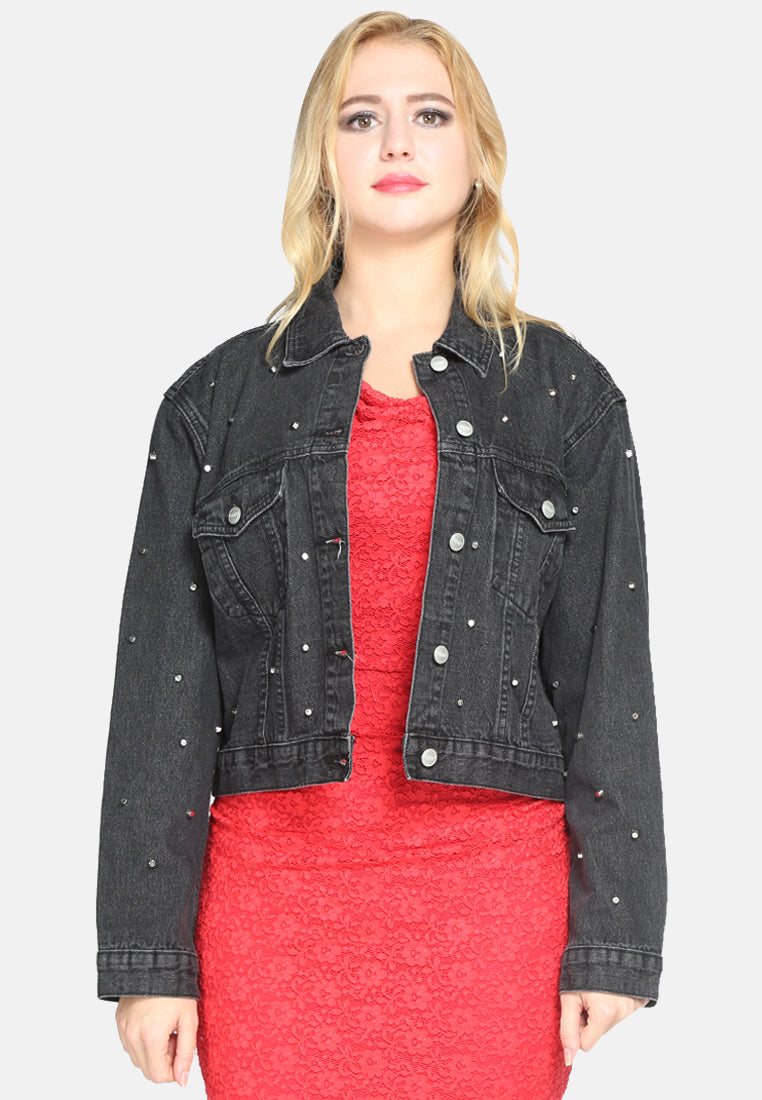 women's blue denim jacket#color_black