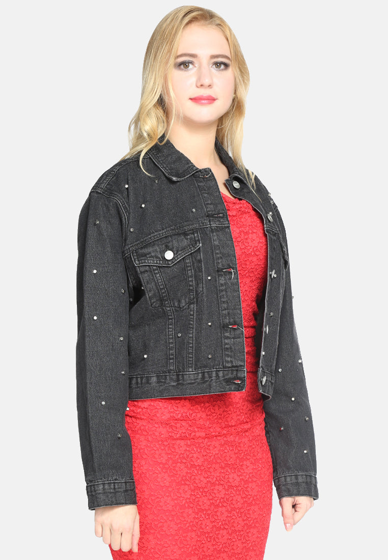 women's blue denim jacket#color_black