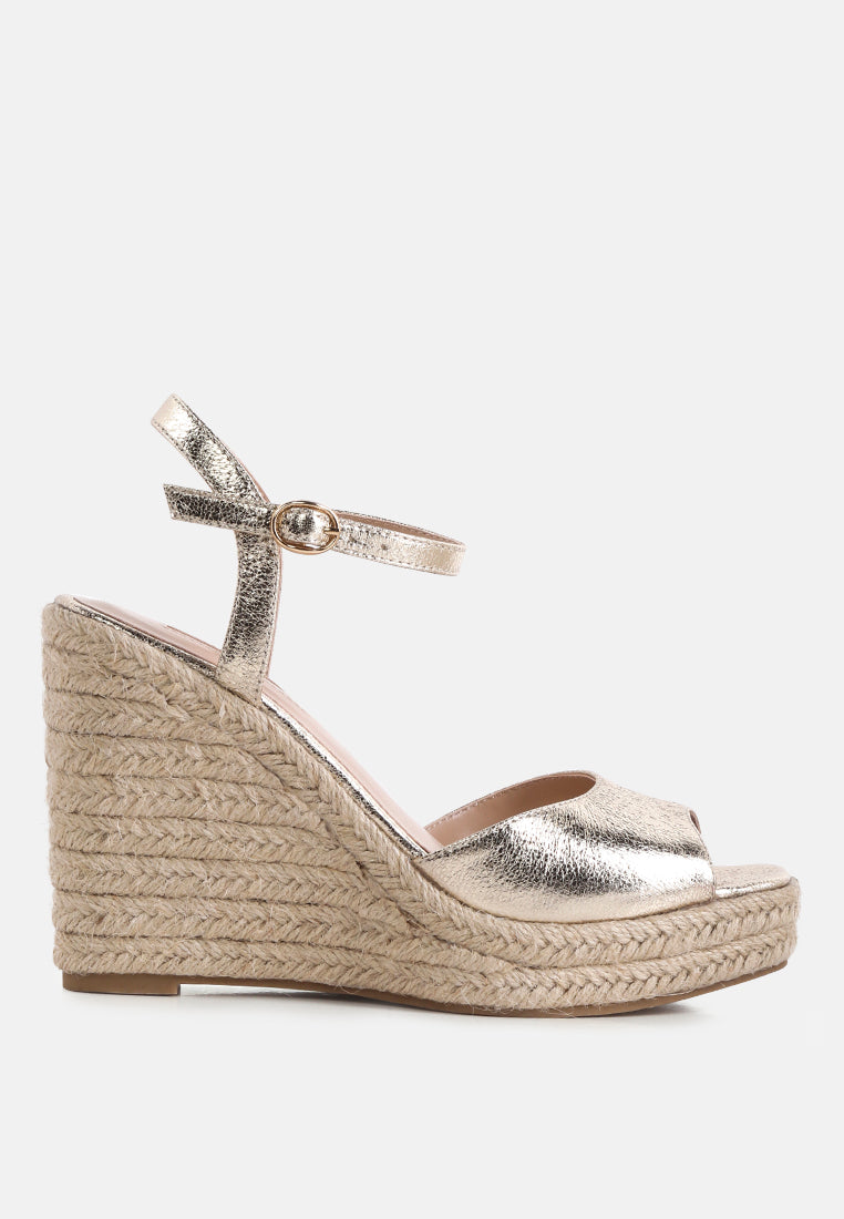 emma ankle strap espadrille wedges heel sandal#color_gold