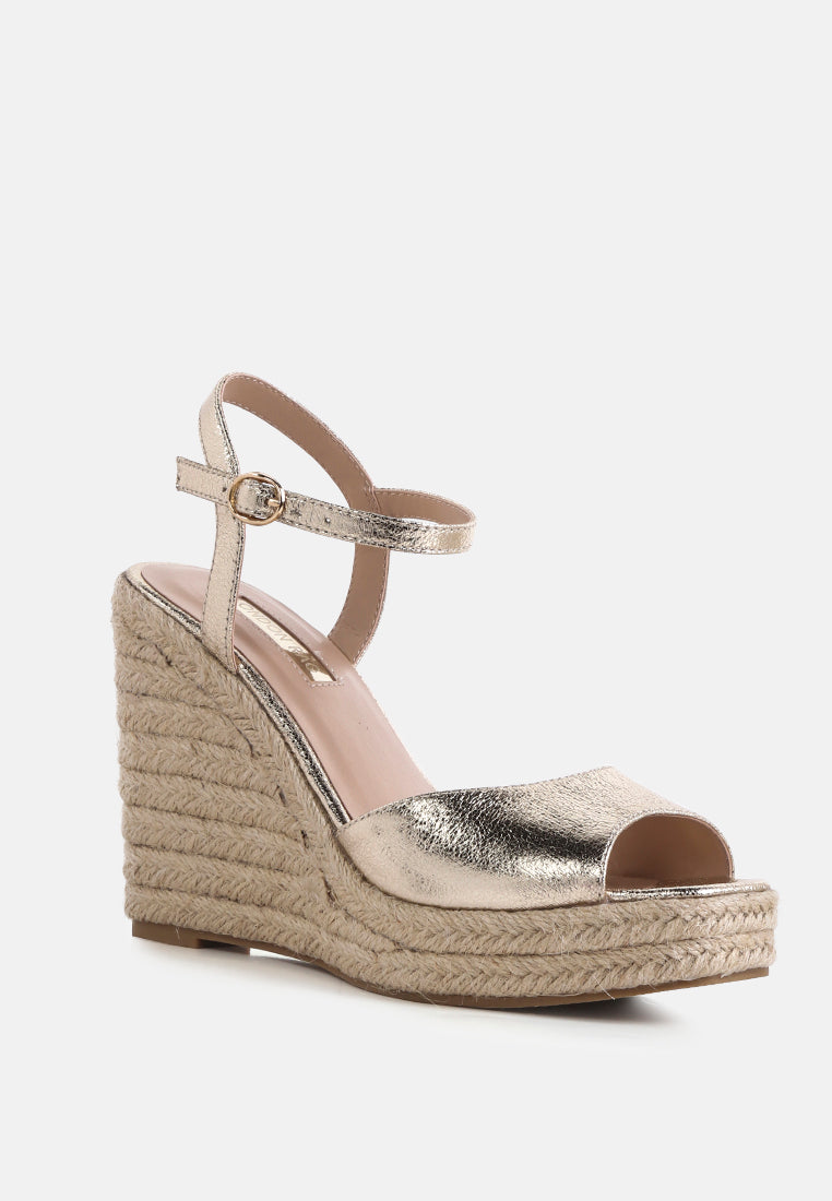emma ankle strap espadrille wedges heel sandal#color_gold