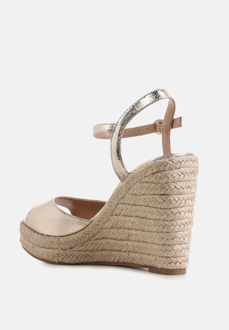 emma ankle strap espadrille wedges heel sandal#color_gold