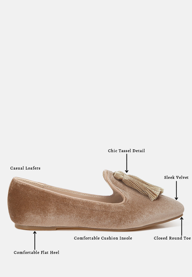 iconic tassel detail velvet loafers by ruw#color_beige