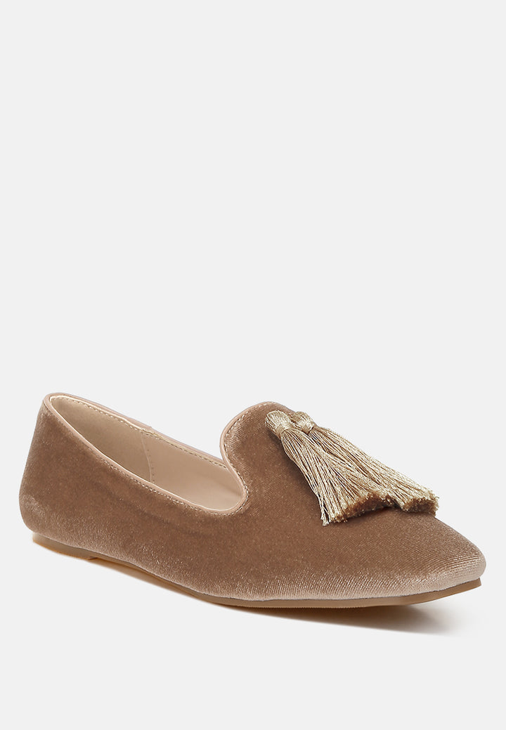 iconic tassel detail velvet loafers by ruw#color_beige