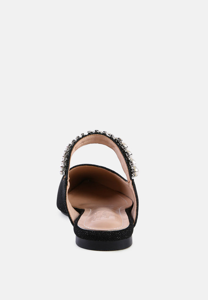 geode pearl embellished slip on mules by ruw#color_black