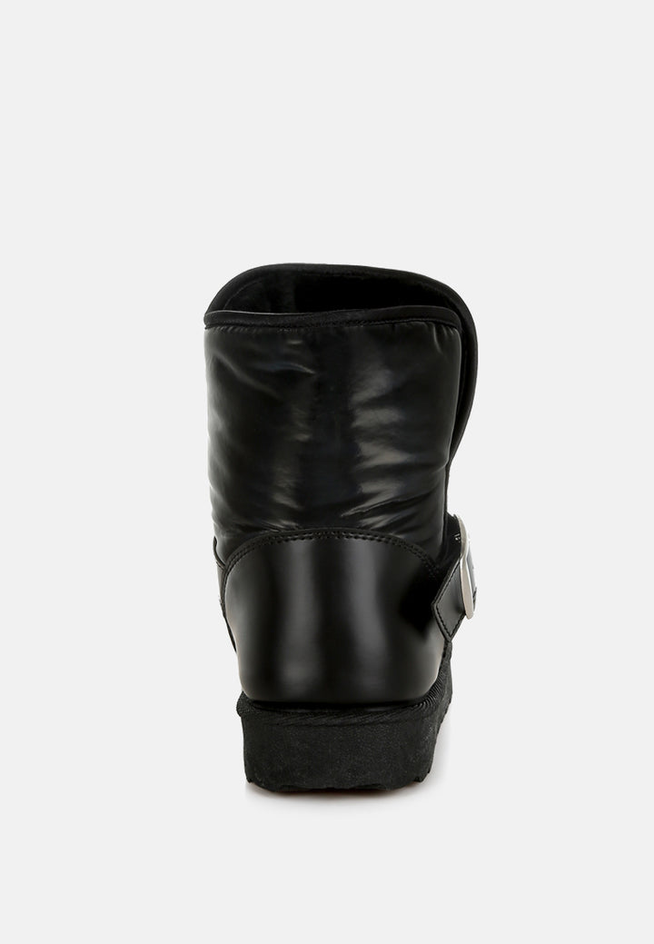 buckle strap puffy ankle boots by ruw#color_black