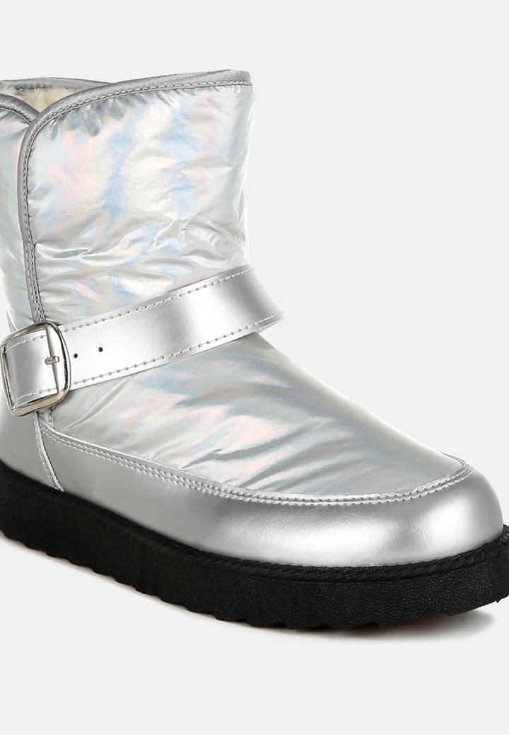 buckle strap puffy ankle boots by ruw#color_silver