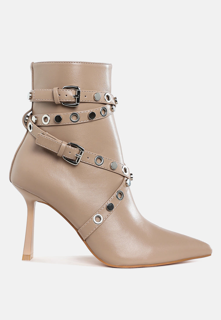 eyelets & studs harness ankle boots by ruw#color_beige