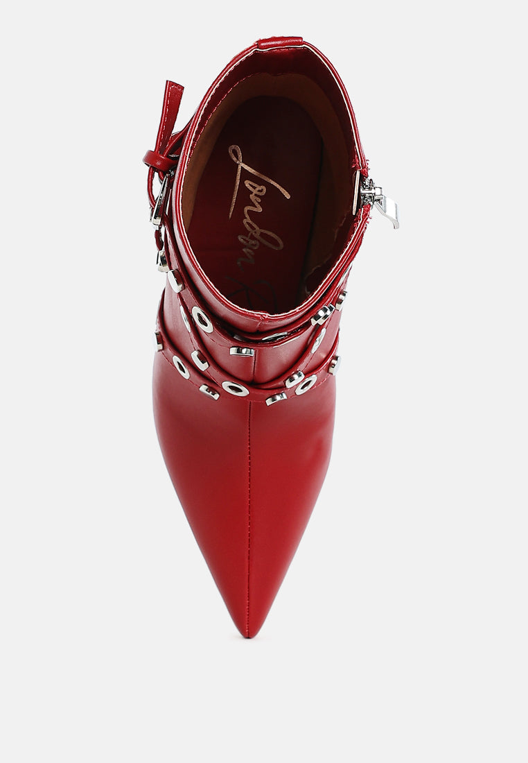 eyelets & studs harness ankle boots by ruw#color_red