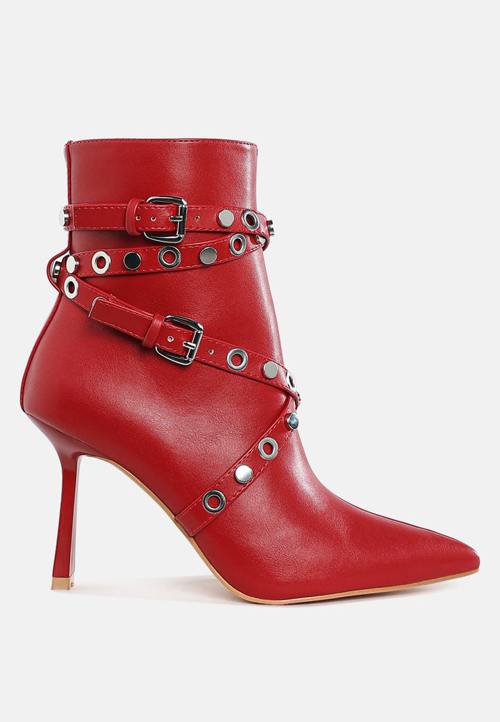 eyelets & studs harness ankle boots by ruw#color_red