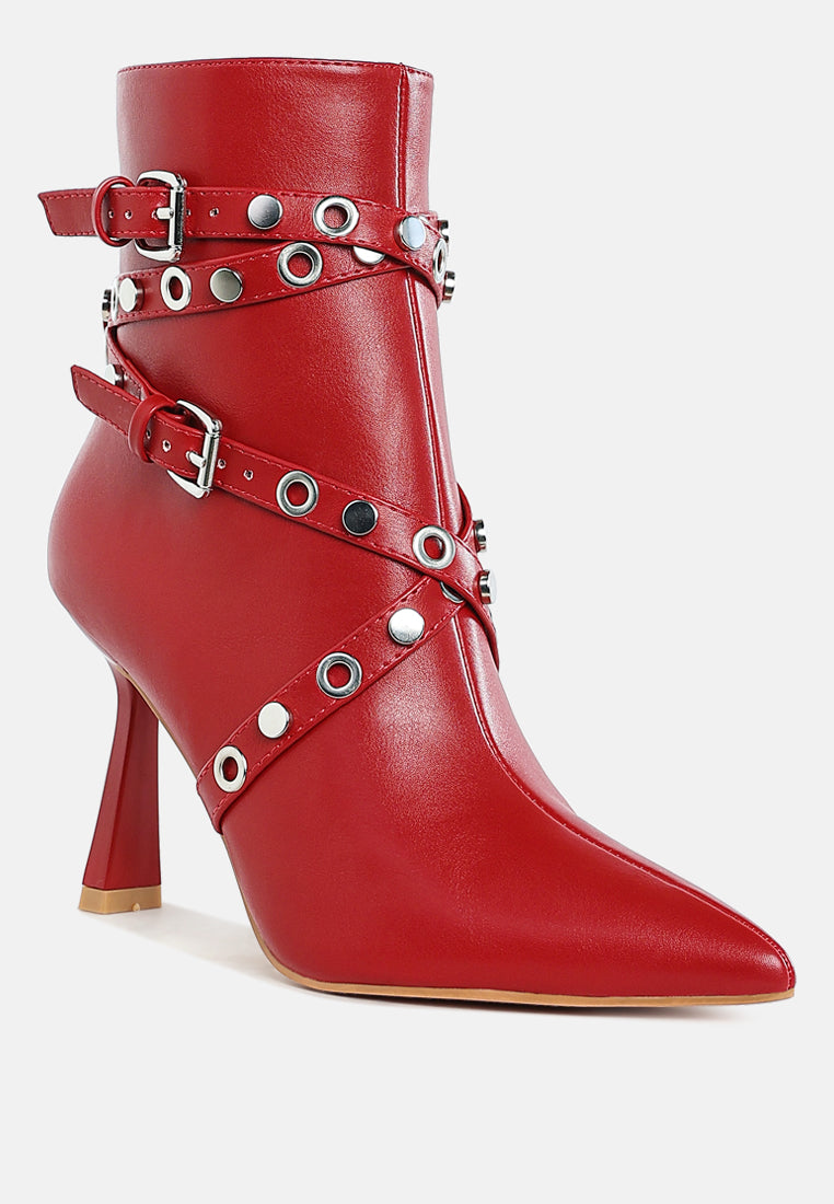 eyelets & studs harness ankle boots by ruw#color_red
