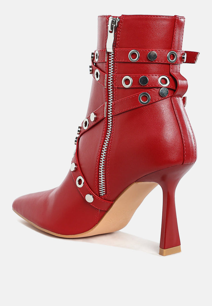 eyelets & studs harness ankle boots by ruw#color_red