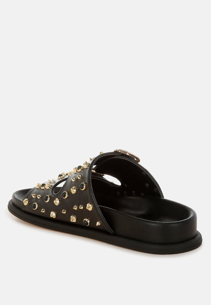 metallic stud embellished sliders by ruw#color_black