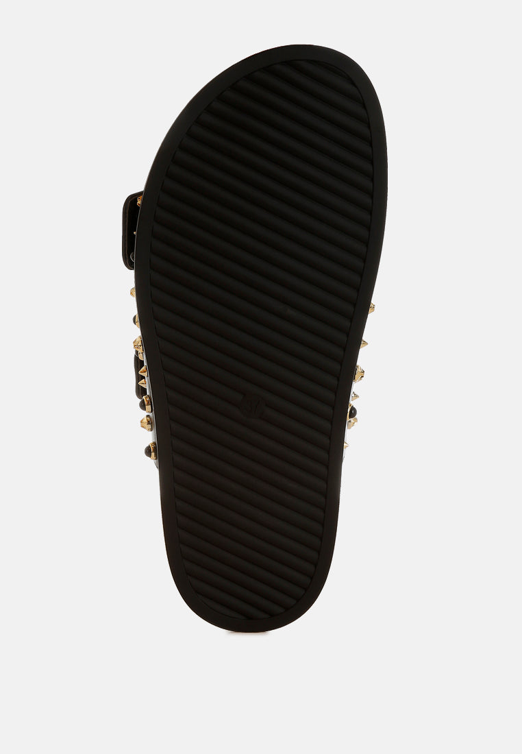 metallic stud embellished sliders by ruw#color_black