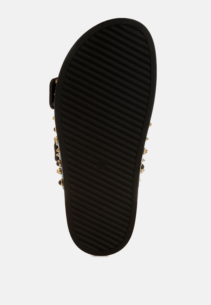 metallic stud embellished sliders by ruw#color_black