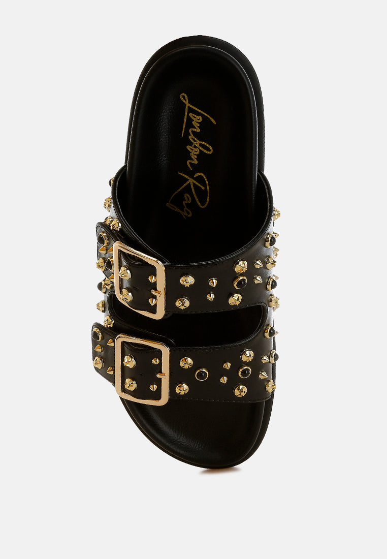 metallic stud embellished sliders by ruw#color_black