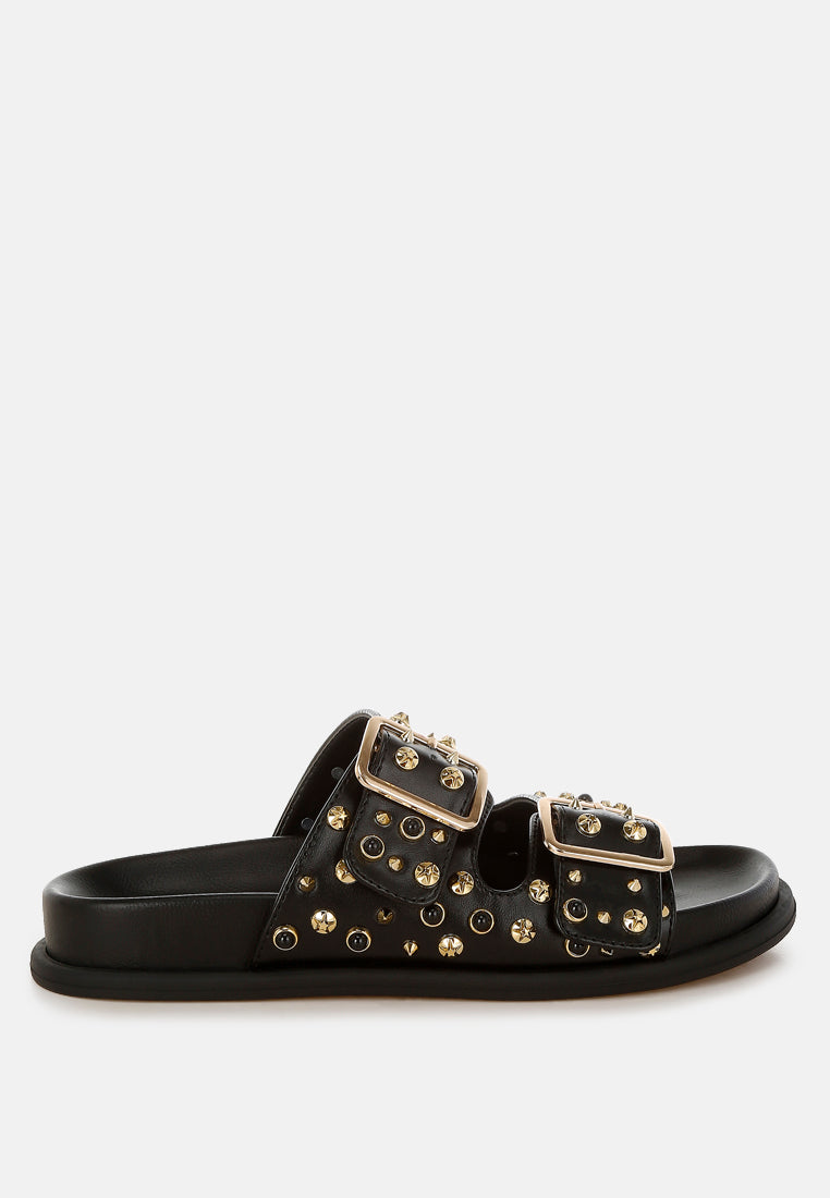 metallic stud embellished sliders by ruw#color_black