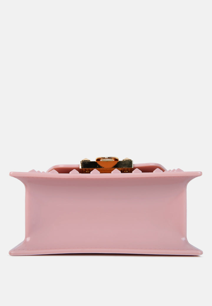 jelly buckled sling bag#color_nude