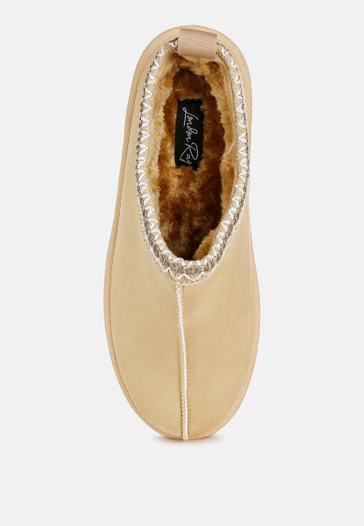embroidered platform faux fur classic slip-on by ruw#color_beige