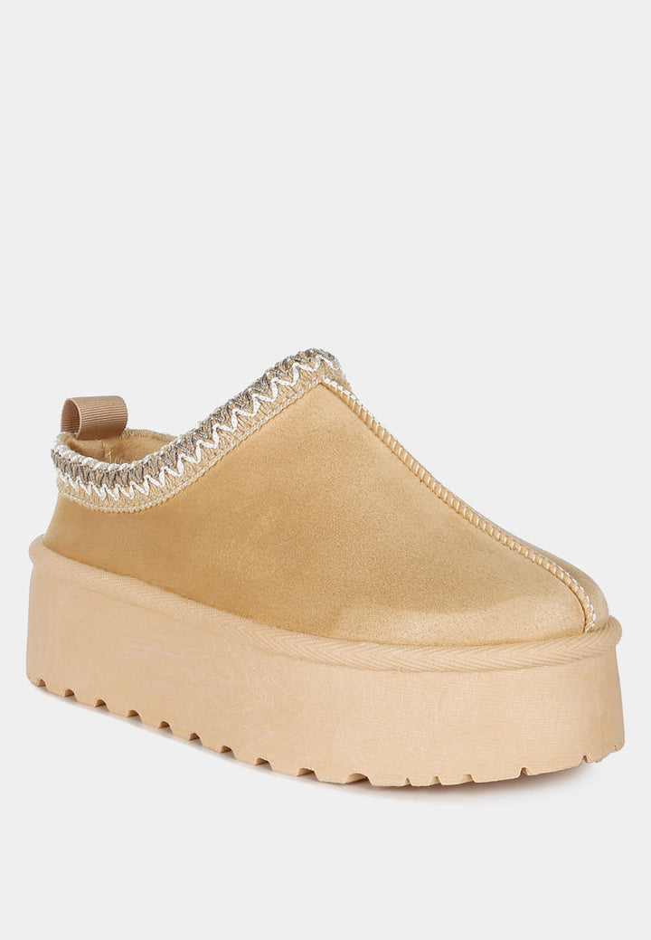 embroidered platform faux fur classic slip-on by ruw#color_beige
