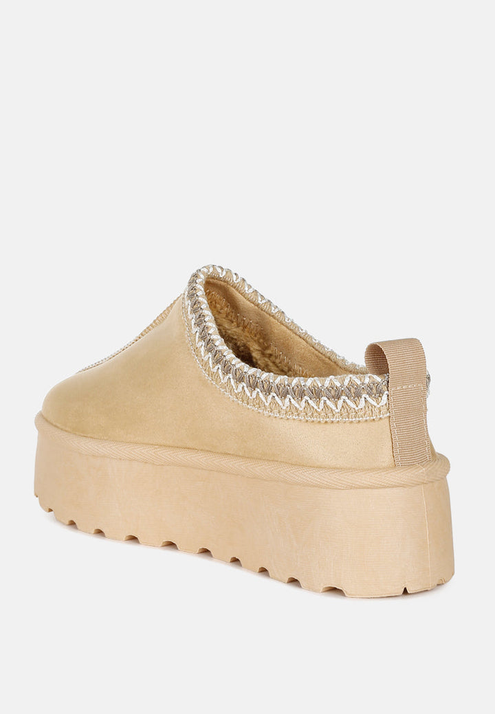embroidered platform faux fur classic slip-on by ruw#color_beige