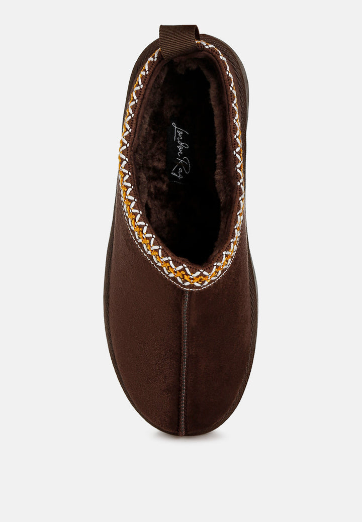 embroidered platform faux fur classic slip-on by ruw#color_brown