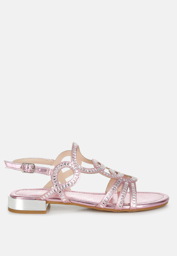 cut out detail rhinestone flat sandals by ruw#color_pink