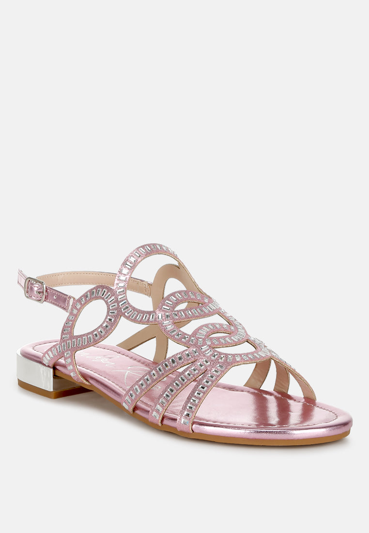 cut out detail rhinestone flat sandals by ruw#color_pink