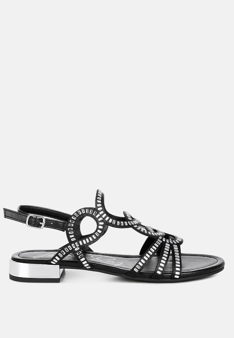 cut out detail rhinestone flat sandals by ruw#color_black