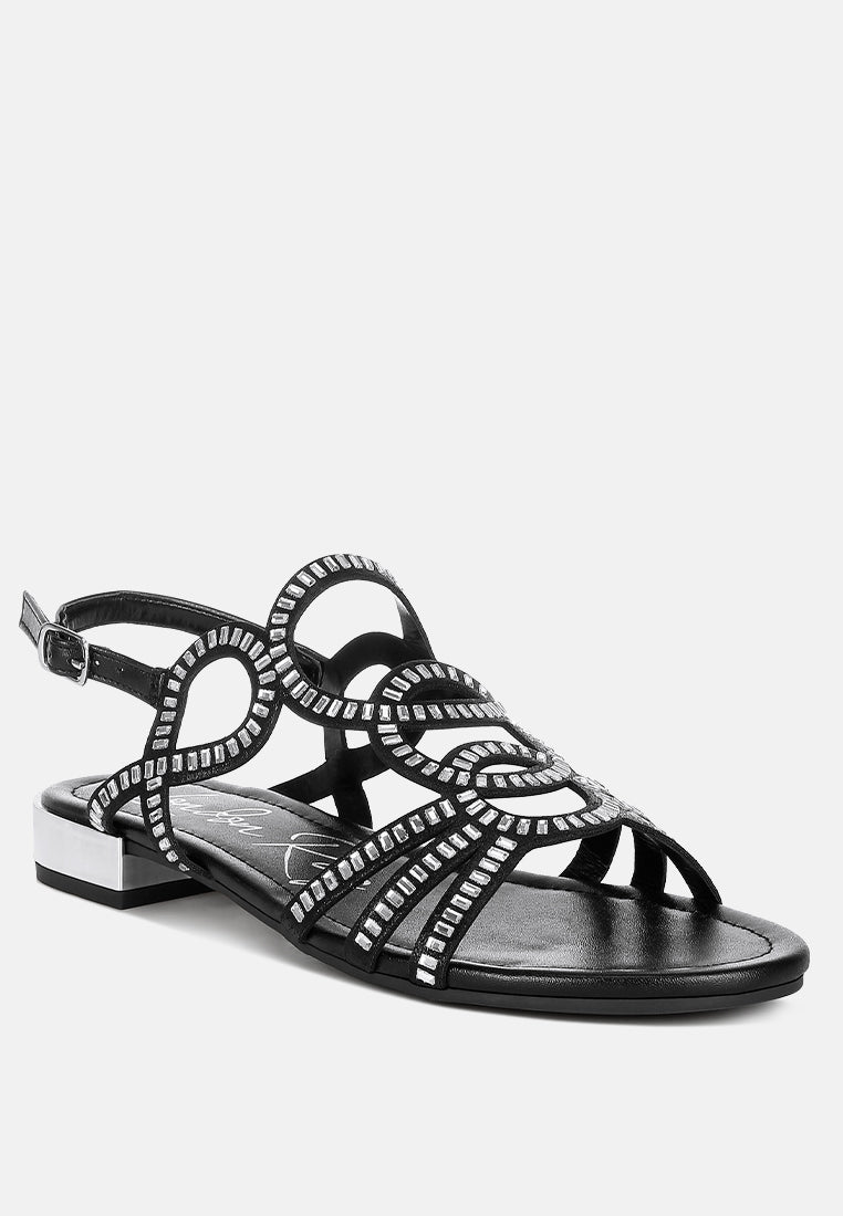 cut out detail rhinestone flat sandals by ruw#color_black