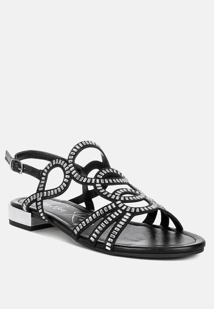cut out detail rhinestone flat sandals by ruw#color_black
