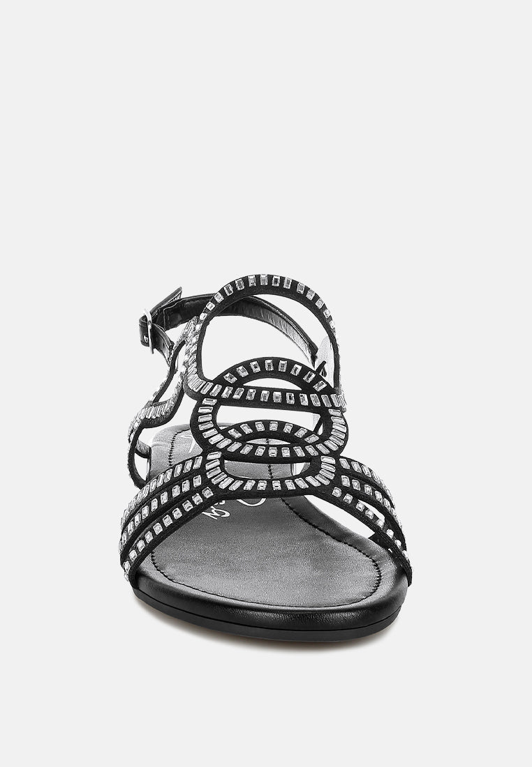 cut out detail rhinestone flat sandals by ruw#color_black
